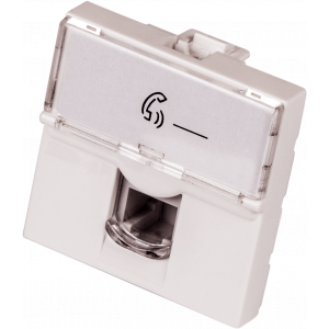 Вставка Mosaic 45x45, RJ-11, со шторкой и увеличенным окном маркировки, белая